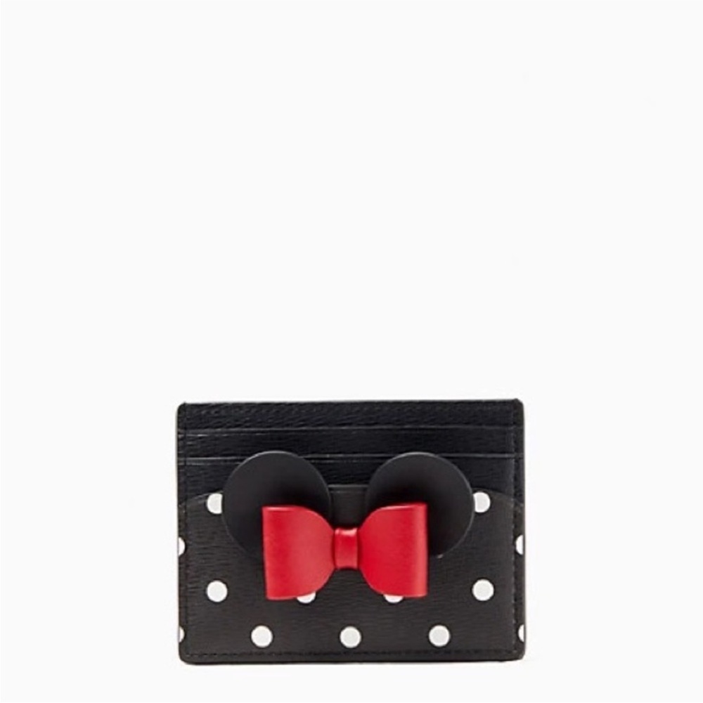 Kate Spade Black and White Polka Dot Minnie Mouse Card Holder with Red Bow